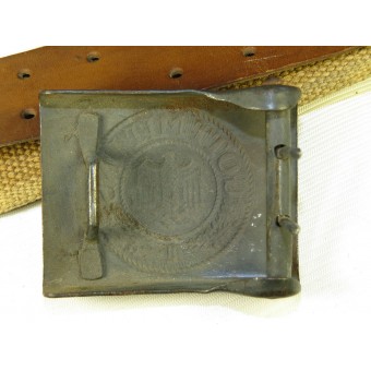 Cinturón de la Wehrmacht Afrika Korps de lona con hebilla de acero uns mit Gott. Espenlaub militaria